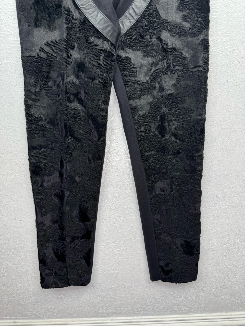 Vintage Van Buren Rare Leggings M Black Faux Fur Panel Leather Trim Stretch